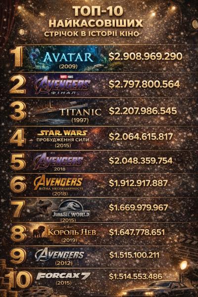 Десятка найбільш прибуткових фільмів усіх часів: які картини потрапили до цього списку (ІНФОГРАФІКА)