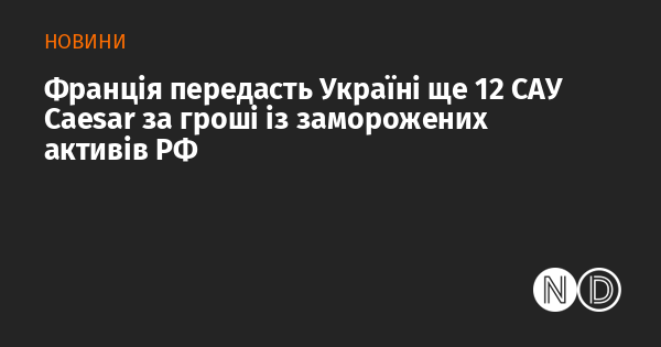 Франція надасть Україні додаткові 12 самохідних артилерійських установок Caesar, використавши кошти з заморожених активів Російської Федерації.