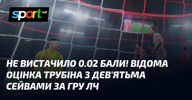 Не вистачило всього 0.02 бали! Відомий результат Трубіна з дев'ятьма порятунками за матч Ліги Чемпіонів.